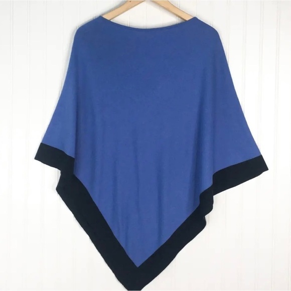 J. Jill Womens Poncho Sweater Blue Black Trim Tight Knit Pullover One Size - Picture 2 of 4